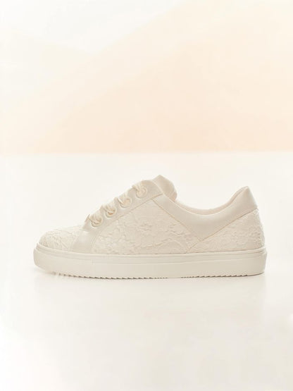 Elegant Ivory Lace and Satin Bridal Sneakers with Soft Foam Lining ZOEY