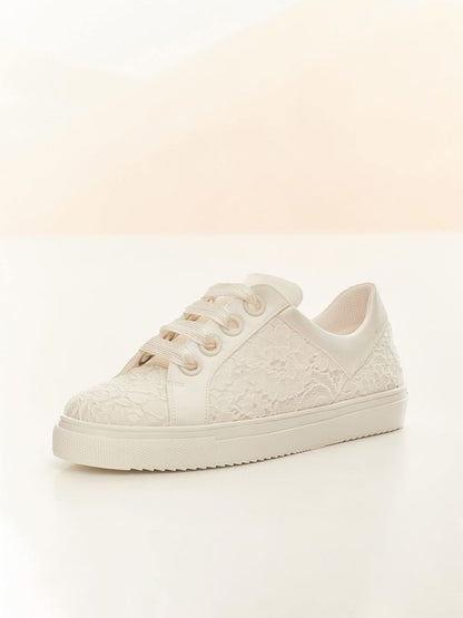 Elegant Ivory Lace and Satin Bridal Sneakers with Soft Foam Lining ZOEY