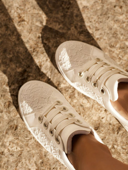 Elegant Ivory Lace and Satin Bridal Sneakers with Soft Foam Lining ZOEY