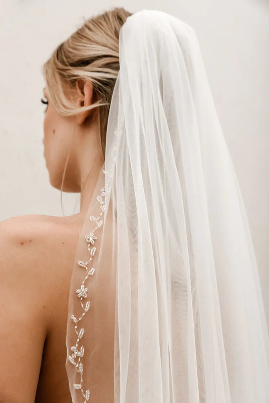 V003 Floral Beaded Edge Wedding VeilCBB Market